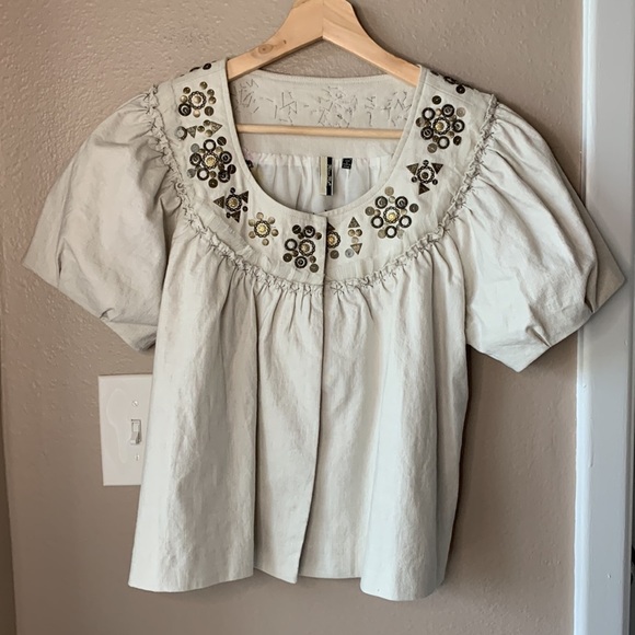 MISS ME Puffy Sleeve Cropped Jacket with Silver Sparkles - Picture 2 of 8